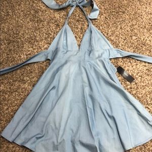 blue tie in the back dress